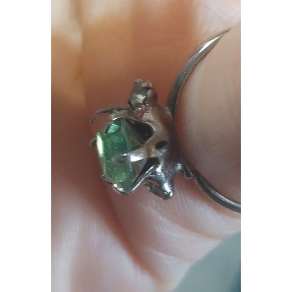 Uranium glass silvertone adjustable ring and huggie hoop earrings - Picture 4 of 12